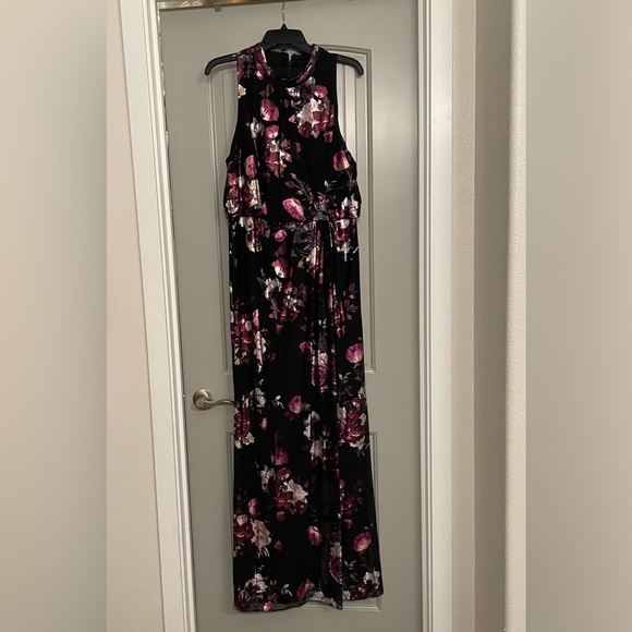 Floral Print Mesh Long Halter Blouson Gown Adrianna Papell - Picture 1 of 5